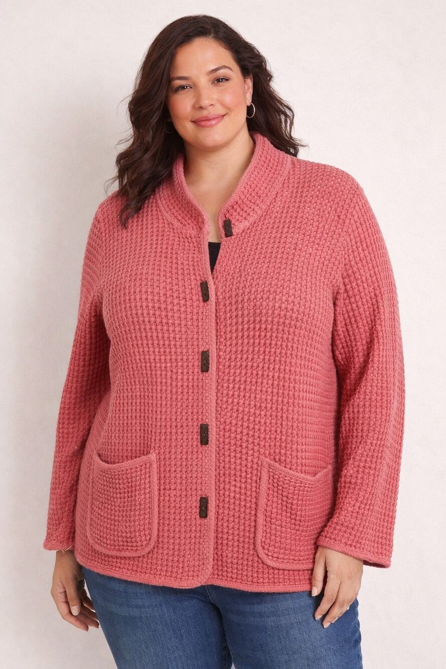 FOCUS 100% Cotton Coral Waffle Weave Knit Jacket XL 16